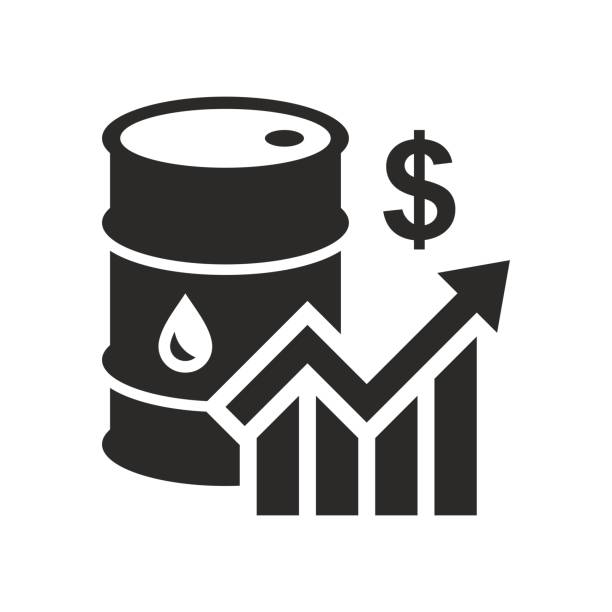 Oil icon. A surge in oil prices. Oil industry. Price per barrel. Vector icon isolated on white background. crude oil stock illustrations