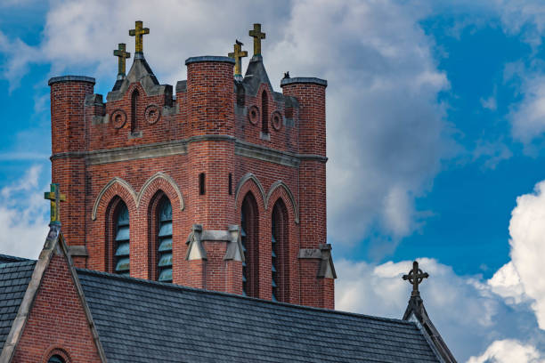 istock Old fashion building architecture, bright day light, brick house. 1382489043
