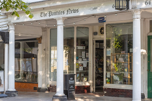 The Pantiles News at Royal Tunbridge Wells in Kent, England. This is a news agency and convenience store.