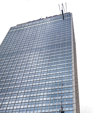 A side view, looking up at Chicago's Willis Tower (formerly the Sears Tower), the tallest building in the Western Hemisphere.