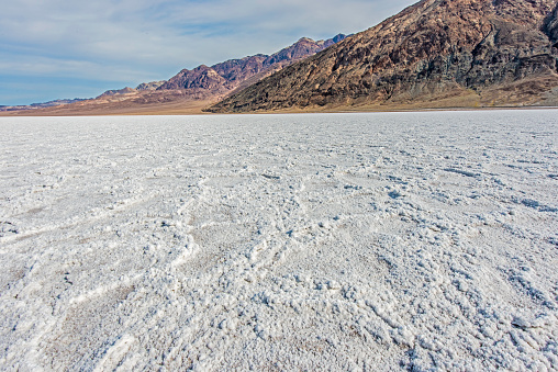 The salt flats at Badwater in Death Valley National Park in California. The lowest point in the United States.