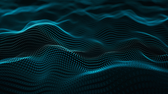 Abstract information structure wave background - 3d rendered image. Hologram view, physical process. Futuristic AI, AR, VR technology concept.
