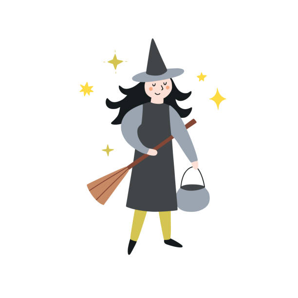 ilustrações de stock, clip art, desenhos animados e ícones de cute witch vector illustration. little witch clipart on white background - witch voodoo smiling bizarre
