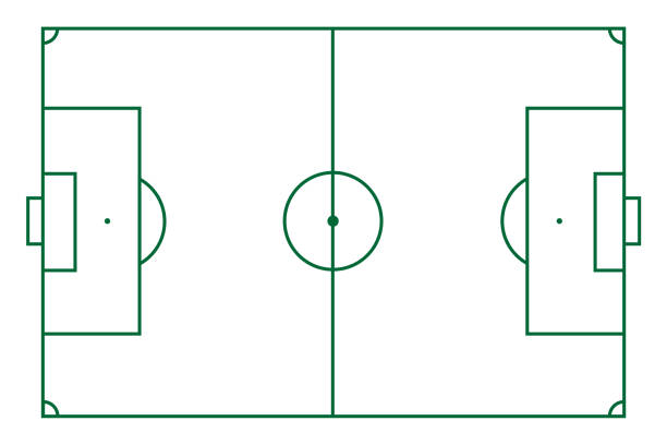 Top view of green football pitch or soccer field Top view of green football pitch or soccer field. Layout and background for strategy soccer field stock illustrations