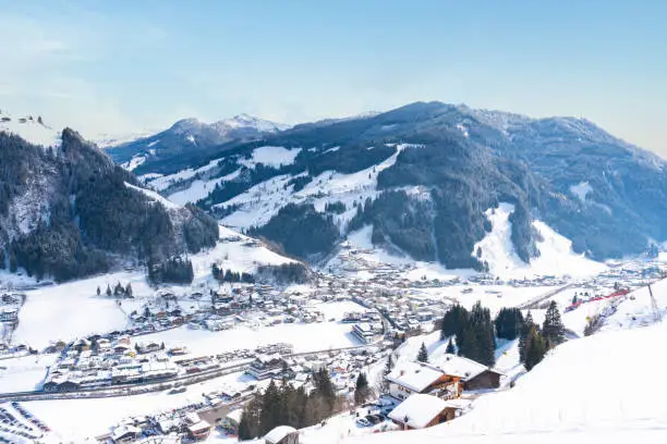 Grossarl and Unterberg skiing region in Austria during winter. Famous touristic travel destination in the Salzburg region.