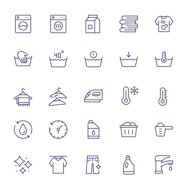 bearbeitbare strichliniensymbole für wäsche - water softener stock-grafiken, -clipart, -cartoons und -symbole