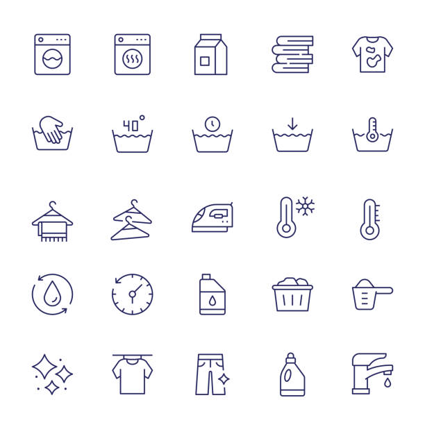 Laundry Editable Stroke Line Icons Laundry Vector Style Editable Stroke Line Icons iron steam stock illustrations