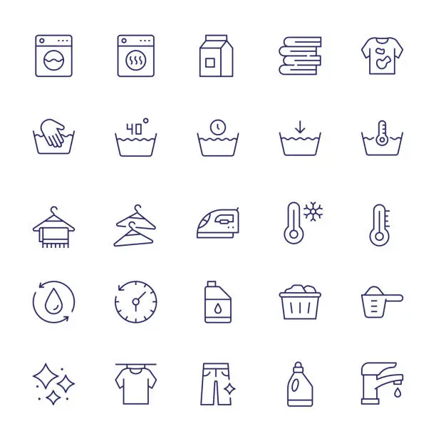 Vector illustration of Laundry Editable Stroke Line Icons