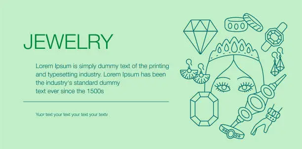 Vector illustration of Jewelry Web Banner Composition Icons Editable Stroke