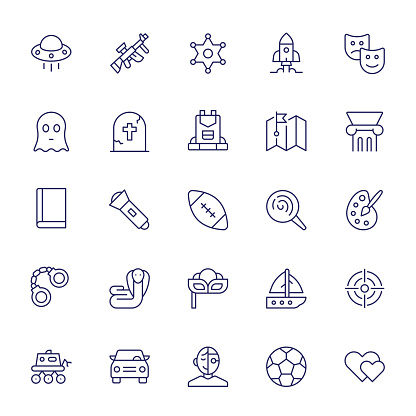 Movie Genres Vector Style Editable Stroke Line Icons