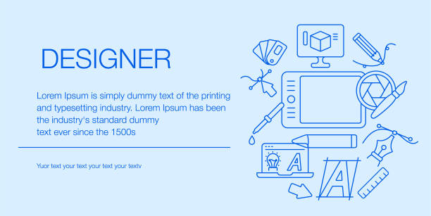 Designer Web Banner Composition Icons Editable Stroke Designer. Web Banner Composition Icons. Editable Stroke. Vector illustration. graphic designer illustration stock illustrations