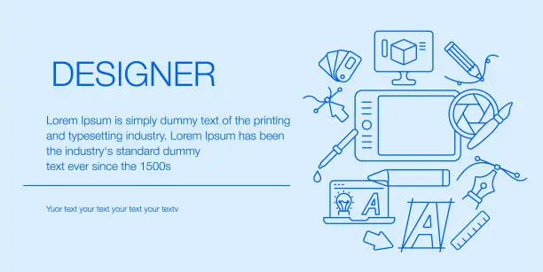 Vector illustration of Designer Web Banner Composition Icons Editable Stroke