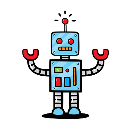 Vector illustration of a hand drawn robot against a white background.
