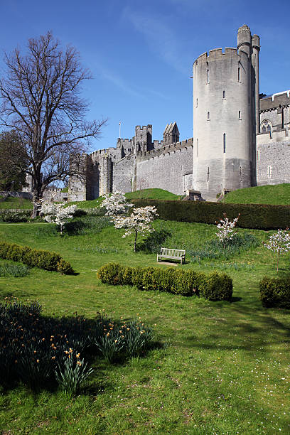 West Sussex, England - May 24, 2014: Arundel Castle, in Arundel, West Sussex is a restored medieval castle originally founded on Christmas day 1097 by Roger de Montgomery. It has been in the family of the Dukes of Norfolk for over 400 years.