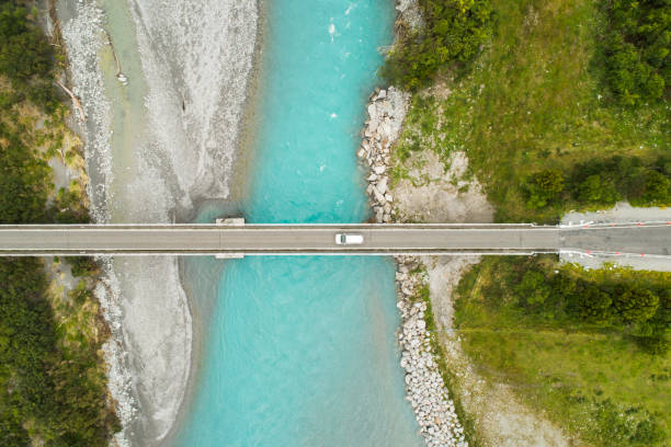 istock Nature at sunny day, view of river with bridge. 1382563919