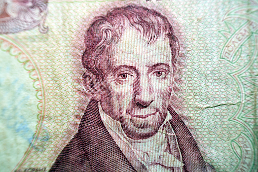 A portrait of the Greek scholar Adamantios Korais or Koraïs from the reverse side of 100 one hundred Greek Drachmas Drachmai banknote currency issued 1978 in Greece, old Greek money, vintage retro