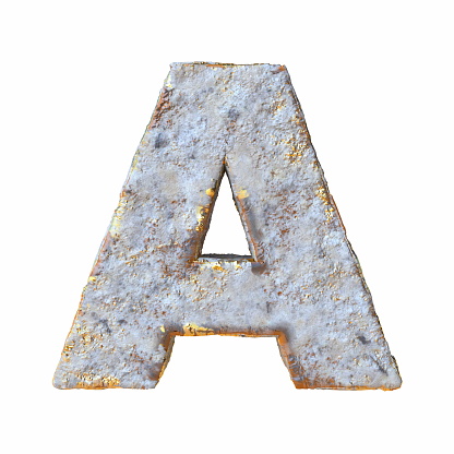 Stone with golden metal particles Letter A 3D rendering illustration isolated on white background