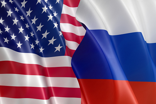 Flags of Russia and United States of America