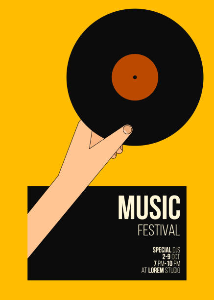 istock Music poster design template background with vinyl record vintage retro style 1382624332