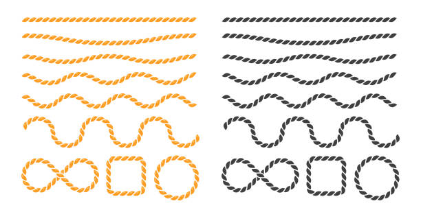 ilustrações, clipart, desenhos animados e ícones de balançando vetor de borda de corda náutica preta para molduras de texto redondos. - rope