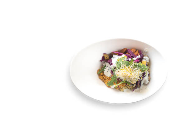 gourmet salad plate on white background\