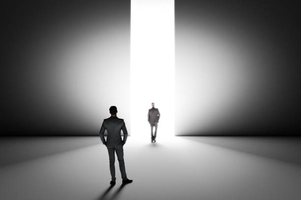 istock 3d render walking man with a case to the opening gate with clearance 1382660206