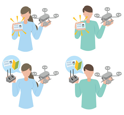 It is an isometric illustration set of men and women who have acquired the qualification of a drone operator.
