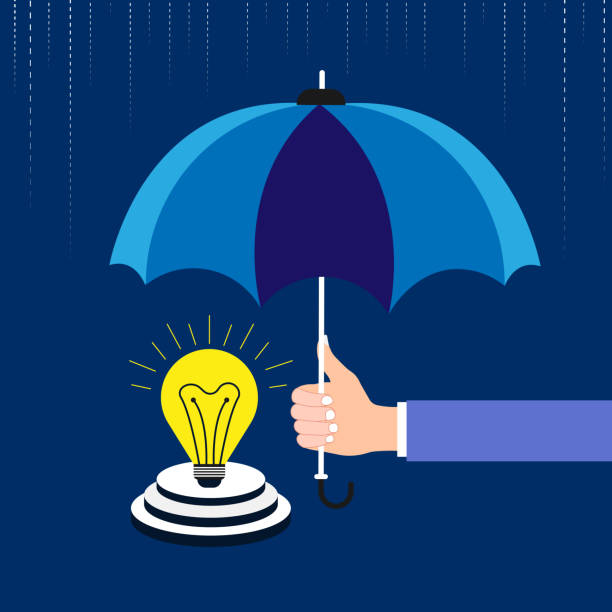 ilustrações de stock, clip art, desenhos animados e ícones de human hand use an umbrella to protect the bulb from rain and lightning - protection insurance dark rain