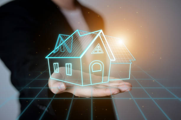 istock Businessman showing house plan virtual project concept 1382703132