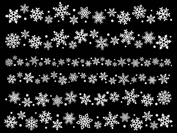 ilustraciones, imágenes clip art, dibujos animados e iconos de stock de conjunto de ilustraciones de bordes blancos de copos de nieve - snow flakes