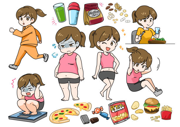 illustrazioni stock, clip art, cartoni animati e icone di tendenza di illustrazione di una donna a dieta - diet pill