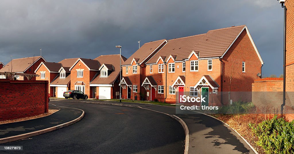 surburbia housing estate panoramic suburban housing estate. cul-de-sac in cannock in england with starter home town houses House Stock Photo