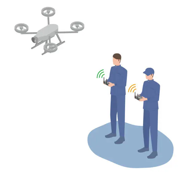 Vector illustration of A man who operates a drone and a man who operates a drone camera