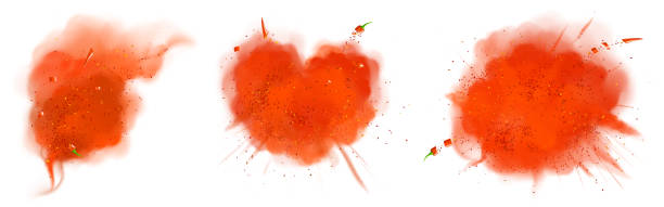 stockillustraties, clipart, cartoons en iconen met splashes of red chilli pepper powder and pieces - pepernoten