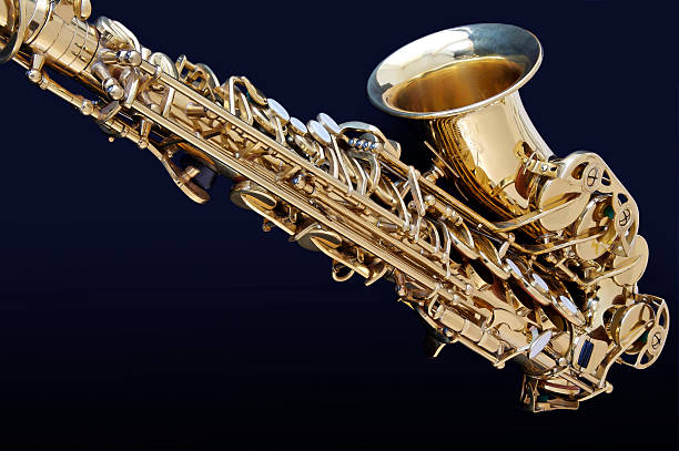 recording a saxophone with delicate reflections stock photo