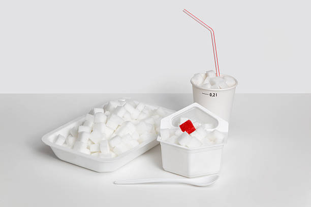 Product packs filled with sugar cubes stock photo