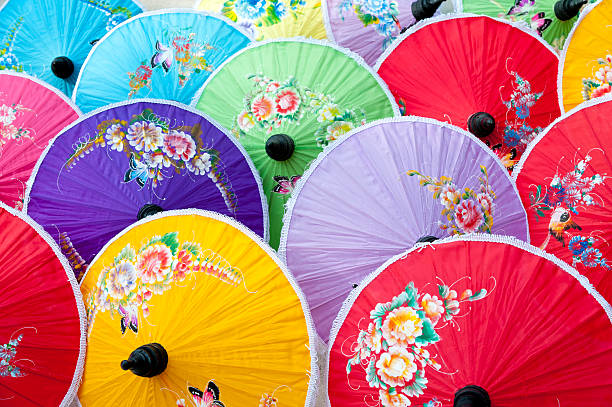 Colorful umbrella's stock photo