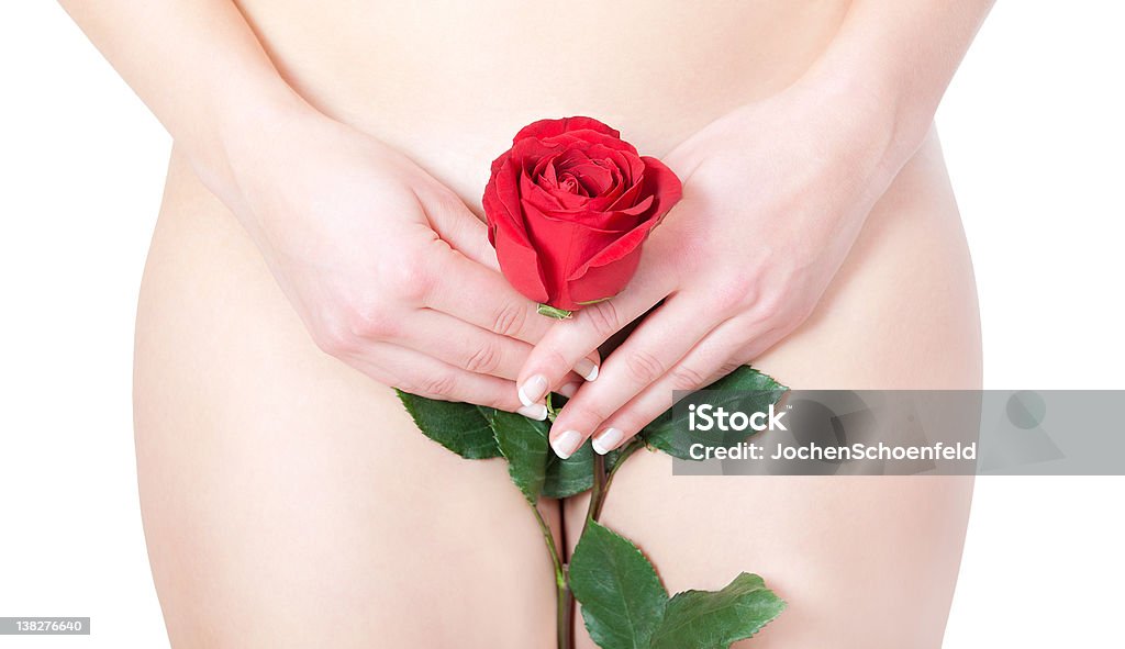 Hermosa rubia mujer desnuda con rosa - Foto de stock de Adulto libre de derechos