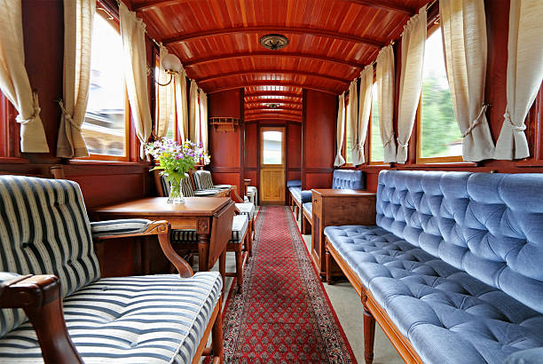 Old train interior Old-fashioned first class railroad car mariefred stock pictures, royalty-free photos & images