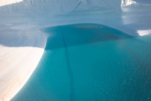 Big blocks of ice in artic polar circle floating from drone view