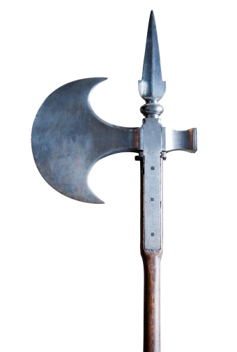 A battle axe, isolated on white.  A clipping path is included on the maximum resolution download.