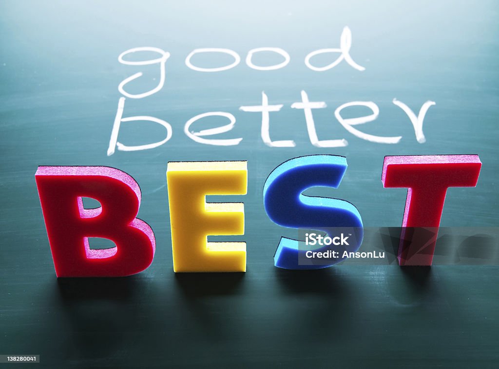 Good, better and best concept Good, better and best, colorful words on blackboard Achievement Stock Photo