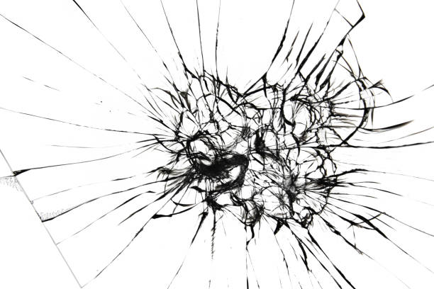 istock Texture of broken glass. Cracks on transparent window isolated on white background. Lines destroyed by vandals showcases 1382802970