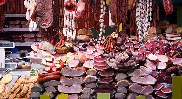 istock Meat and sausages   at   market 138282277