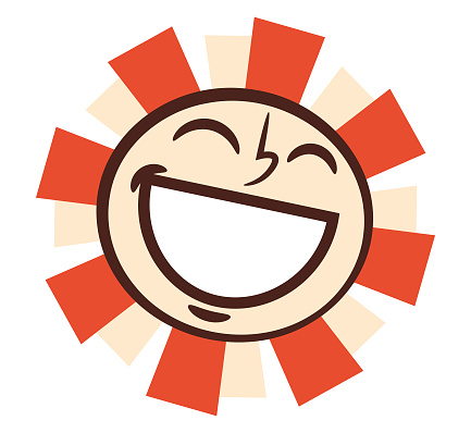 Vector illustration of a cute emoticon smiling and having lots of fun in a retro and vintage cartoon style. Cut out design element on a transparent background on the vector file and global colors for easier editing.
