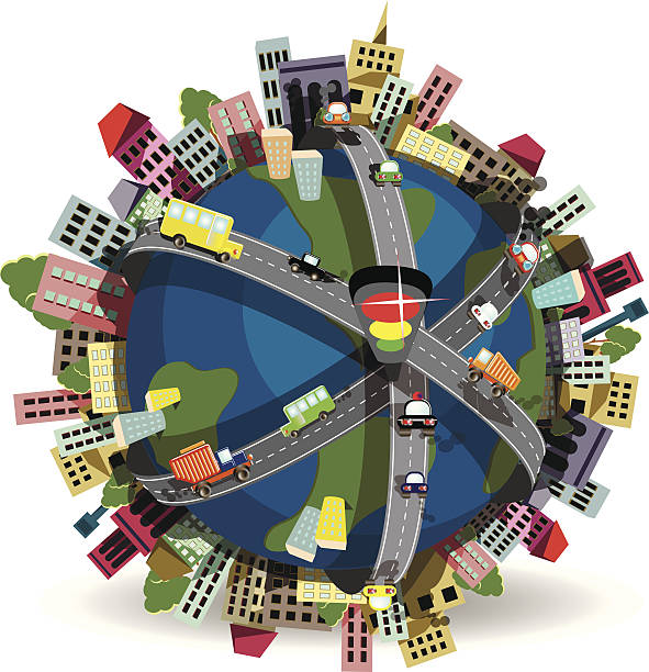 istock World graphic with cityscape surround and wrapping roads 138282843