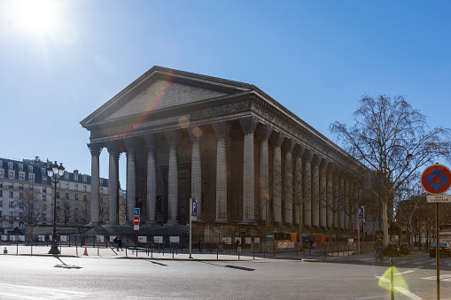 Paris, France - March 17, 2023: Theatre and building at the Odeon plaza in the sixth arrondissement of Paris, France.