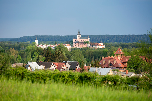 Beautiful Camaldolese cloister seen in the distance in Wigry, Poland