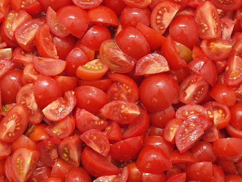 Close up on chopped tomatoes