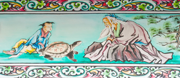 This wall art tell about the turtle of God in chenese. And you may see this picture in Chinese's fairy tales as well. It's hard to find a painting like this.